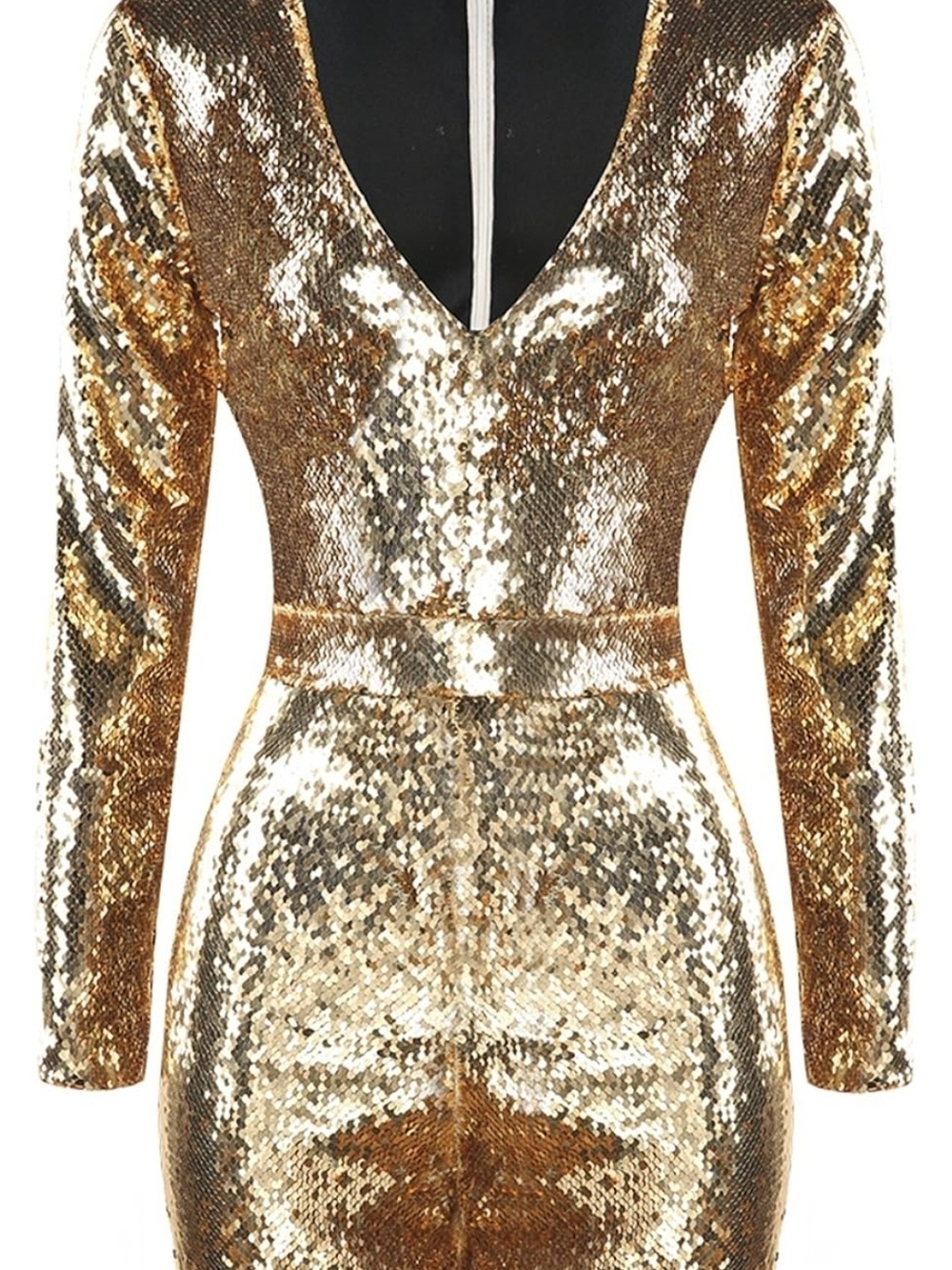 HAODUOYI Gold Sequin Long Sleeve V-Neck Romper